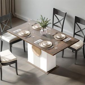 Set Tavolo da Pranzo Rettangolare Moderno per 6 Persone, Arredamento Cucina in Legno con Base Robusta, Mobili Moderni Eleganti - Product Image 1