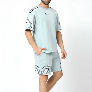 High Quality New Summer Casual <b>Knitted</b> Cotton/Polyester 450g Eco-Friendly Quick Dry Breathable Short Sleeve T-Shirt Shorts <b>Set</b> - Product Image 2