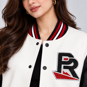 Chaquetas Varsity de Moda para Mujer en Azul y Blanco, Tallas Grandes, Chaquetas de Lana Elegantes para Damas, Servicio OEM - Product Image 5