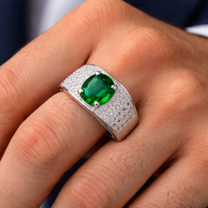 Green <b>Emerald</b> Gemstone <b>Ring</b> 925 Sterling <b>Silver</b> Wedding <b>Ring</b> For Men's - Product Image 2