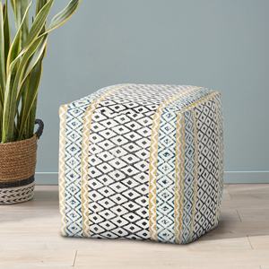 Poufs en coton modernes faits à la main avec une grande broderie personnalisée pour la décoration de salon extérieur à la maison - Product Image 2