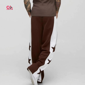 Men's Brown Baggy <b>Pant</b> With White Side Stripe And Stars Printed Elastic Waist Casual <b>Pants</b> Lightweight <b>Summer</b> Wear - Product Image 4