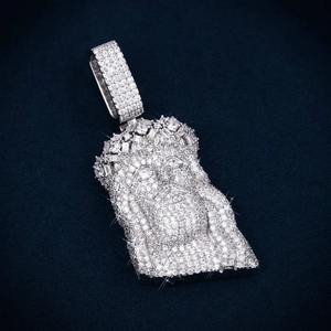 Christ Face Moissanite Diamond Pendant 925 <b>Silver</b> Micro Pave Round Cut Religious <b>Charm</b> Unisex - Product Image 1