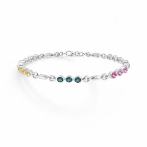 Bracelet à maillons ronds en argent sterling 925 avec trois pierres de tourmaline, plaqué or et rhodium - Product Image 2