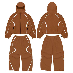 Ensemble de course 2 pièces plissé en nylon respirant personnalisé pour homme, coupe-vent réfléchissant, tenue de sport décontractée d'hiver - Product Image 5