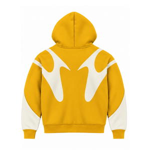 Golden Yellow Contrast Panel <b>Zip</b> Up <b>Hoodie</b> Men Streetwear Full Zipper Long Sleeve Casual Fleece Hooded Jacket With <b>Pockets</b> - Product Image 2
