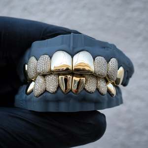 Hip Hop Rapper Iced Out <b>Teeth</b> Grillz 925 Sterling Silver GIA Certified Gold Plated Moissanite Fangs for Men - Product Image 4