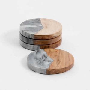 Eco-Friendly Durable Wood Coaster <b>Set</b> with Washable Marble Natural Stone for <b>Beverage</b> <b>Serving</b> - Product Image 6
