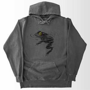 Sweat-shirt à capuche pour femme, gris foncé, imprimé œil de grenouille, poche avant, en coton tricoté, vêtement d'automne - Product Image 6