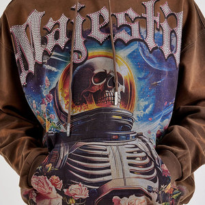 Sweat à capuche zippé pour homme en molleton bouclette 500 GSM, personnalisé, hiver, avec patch brodé, strass et effet vieilli, délavé à l'acide - Product Image 2