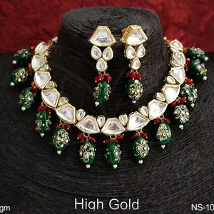 High Gold Polish Meenakari Designer Full Kundan Stones Party Wear Necklace Set Available At Market Prices