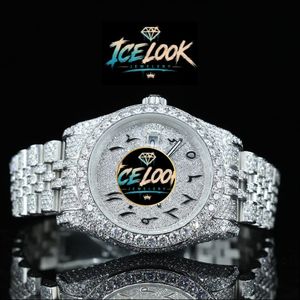นาฬิกาข้อมือระบบควอตซ์ ดีไซน์ Ice Look ประดับเพชร สายสีเงิน เครื่องประดับสำหรับชุดเดรส - Product Image 1
