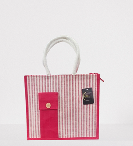 กระเป๋าปอกระเจาลายทางธรรมชาติแบบหนา ทนทาน สำหรับใส่ของชำ ของใช้ชายหาด พร้อมซิปปิด  รับสกรีนโลโก้ตามแบบ - Product Image 1