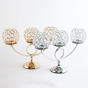 Portavelas de cristal, candelabro de 3 brazos, centro de mesa, adorno de boda dorado - Product Image 2