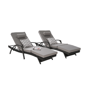 Juego de sillones reclinables de 150 grados para exteriores, tumbona larga de mimbre con 2 cojines para playa, piscina, jardín, césped, tomar el sol - Product Image 3