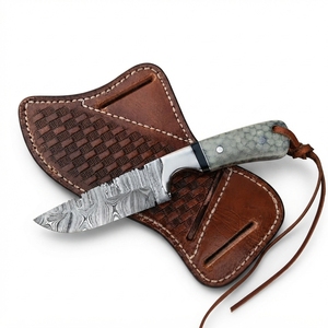 Damascus Steel Hunting Knife Honeycomb Resin Handle Camping Bushcraft Fixed Blade Outdoor Knife with Leather Sheath Manufacturer - Product Image 1