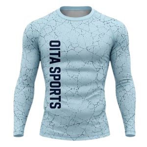 Light Blue Long Sleeve Compression <b>Shirt</b> Crackle Print Athletic Training Gym Workout Breathable Sublimated Performance Sports - Product Image 1
