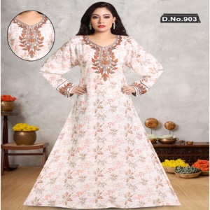 Kaftan/Mukhawar Premium de Rayón con Estampado Digital, Bordado y Adornos Estilo Diamante – Elegante Mukhawar Árabe - Product Image 1