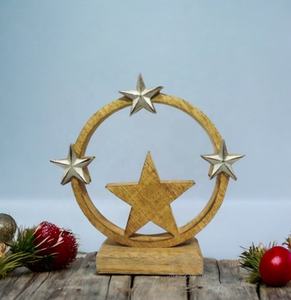 Decorative <b>Wooden</b> <b>Star</b> Ornament with Gold Finish Ideal for Christmas Home Decor Tabletop Accent and Festive Display - Product Image 1