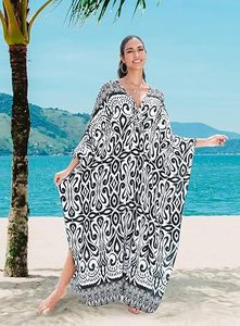 V Neck Maxi Abaya <b>Dress</b> Long Sleeve Floral Pattern <b>Loose</b> Fit Asymmetrical Hem Women's Eid Ramadan Elegant Breathable Daily Wear - Product Image 2