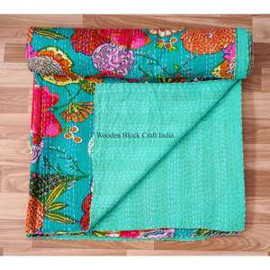 Nouvelle Couette Kantha en Coton Faite à la Main, Motif Indien Imprimé en Patchwork, Magnifique Décoration d'Intérieur, Jeté de Lit, Couvre-lits de Créateur, Vente en Gros - Product Image 4