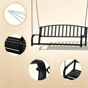 Sedia a Dondolo Moderna da Esterno con Cuscino Impermeabile per Giardino, Casa o Hotel, Costruzione Durevole in Metallo e Plastica - Product Image 2
