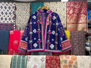 Handcrafted Boho Embroidered Velvet Suzani Quilted Jacket for <b>Women</b> Cotton Breathable Outerwear - Product Image 1
