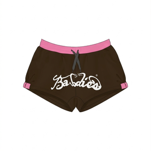 Shorts de sport en polyester et élasthanne côtelés premium 220 GSM, rose et jaune, avec cordon de serrage, impression de logo personnalisée, pour femmes - Product Image 5