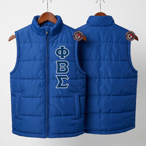 Phi Beta Sigma Fraternité Puffer Vest Custom Made Brodé Grec Sororité et Fraternité Hommes Sigma Gilet Matelassé - Product Image 1
