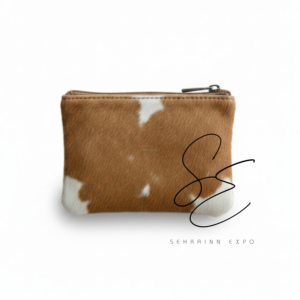 Cowhide Leather <b>Mini</b> Coin <b>Pouch</b> Double Zipper Wallet Hair On Hide Card Holder Small Leather <b>Pouch</b> Men Women OEM - Product Image 4