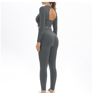 Nouveauté : Ensemble de yoga pour femme, design tendance, haute qualité, respirant, haut court à manches longues, leggings taille haute, ensemble 2 pièces pour le sport - Product Image 5
