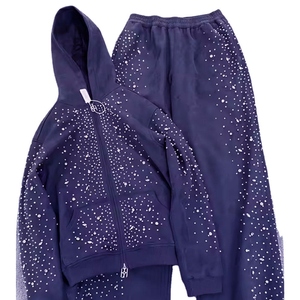 Orange Glitter Print Hooded Tracksuit Set Casual Regular Fit Full Length Sweatpants Side Pockets Winter Wear 100% Cotton - Product Image 4
