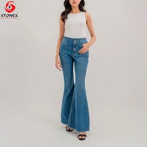 Jeans de mezclilla elásticos acampanados de cintura alta para mujer al por mayor, jeans de moda con diseño personalizado, proveedor de ropa, servicios OEM - Product Image 3