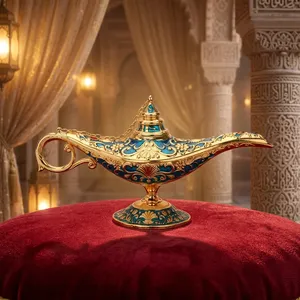 Lámpara Mágica Árabe, Pieza Decorativa |   Decoración de Mesa Estilo Aladdín en Dorado y Azul para el Hogar, Sala de Estar, Oficina y Regalo - Product Image 5