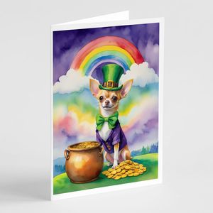 Whimsical A7 Tamaño 5x7 Tarjetas de notas en blanco Paquete de 8 tarjetas de felicitación del día de San Patricio con sobres con Chihuahua - Product Image 1