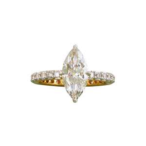 Anillo de Compromiso con Diamante Cultivado en Laboratorio de 2.00 CT, Corte Marquesa, Oro Sólido de 14K, Banda Pavé, Claridad VS1, Color D, Certificado IGI - Product Image 1