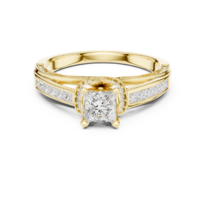 แหวนทองคำ 14K ทรงเจ้าหญิง ประดับเพชรทรงกลมเพาะเลี้ยงสำหรับผู้หญิง |   ของขวัญวันครบรอบ |   เพชรที่เพิ่งเพาะเลี้ยง - Product Image 1