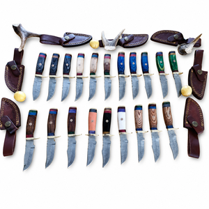Cuchillo de caza personalizado DIY OEM hecho a mano de acero de Damasco con mango de madera y funda de cuero. - Product Image 2