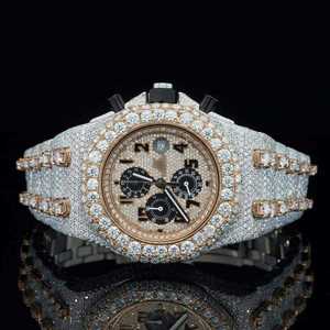 Montre d'affaires VVS Moissanite entièrement sertie, 46 mm, carrée, en acier inoxydable, bracelet en cuir, affichage numérique, mixte, luxueuse - Product Image 3