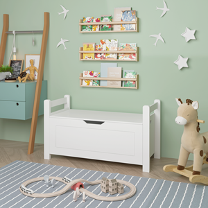 Scatola giocattolo per bambini in legno di gomma bianca grande armadio di stoccaggio con coperchio ribaltabile di sicurezza con cerniera per baule per asilo nido sala giochi per ragazzi - Product Image 5