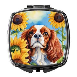 Cavalier Spaniel girasoles compacto plegable espejo de maquillaje de mano portátil de viaje espejo decorativo regalo para mujeres y niñas - Product Image 1