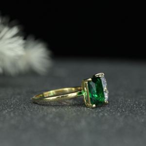 Luxury <b>Emerald</b> Cut Green Stone & Pear Cut Moissanite <b>Ring</b> 925 Sterling <b>Silver</b> Two Stone <b>Ring</b> Women Custom Jewelry Wholesale - Product Image 3