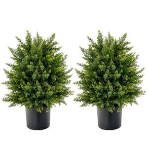 Set di 2 Alberi di Palma Artificiali Realistici in PE/PVC da 21,5 Pollici, Decorazioni per Matrimoni all'Aperto - Product Image 1