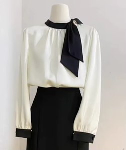 Wholesale Women's Shirt Tops, High-quality Long Sleeved Office V-neck <b>Satin</b> Shirts, Lapel Shirts for Women - Product Image 6