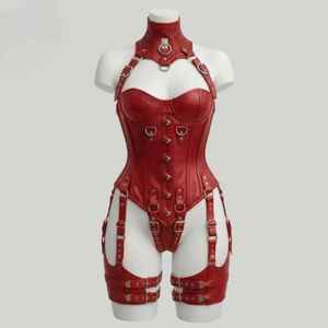 Ensemble de lingerie sexy en cuir style corset harnais, avec strass, body sculptant à maintien moyen, pour femme, usage sportif - Product Image 1