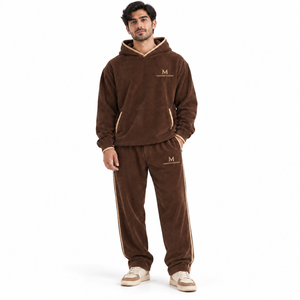 Conjunto Deportivo de Pana Marrón para Hombre, Sudadera con Capucha y Pantalones Jogger, Manga Larga, Color Sólido, Corte Regular, Informal, para Verano, 100% Algodón, Marca MANGOES FASHION - Product Image 2