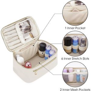 Trousse de Maquillage de Voyage en Cuir Végan pour Femme, Organisateur de Pinceaux Cosmétiques Breveté en Blanc Laiteux - Product Image 4