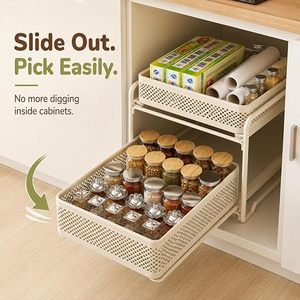 Étagère de rangement à double niveau avec paniers amovibles pour l'organisation des épices de cuisine, design minimaliste, type sur pied - Product Image 4