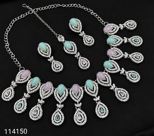 Traditional Ethnic <b>Silver</b> Plated Coral Flower Design High Quality Third Party Certified Wedding <b>Choker</b> Set Earrings Necklace - Product Image 3