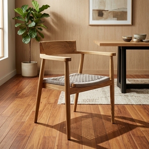 Chaise de salle à manger empilable Aksa moderne en teck durable et rotin synthétique élégant 61x59x75 cm, poncée avec soin, pour salon - Product Image 4